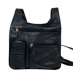 Traveler Cross Body Bag Organizer JP OURSE & CIE Black Pebbled Leather Bolivia